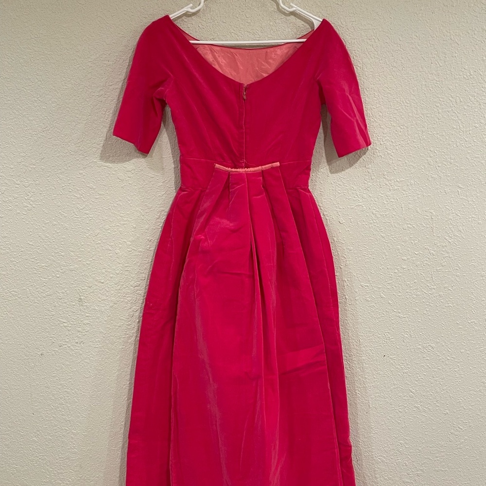 Vintage 50s hot pink velvet gown with attached tail